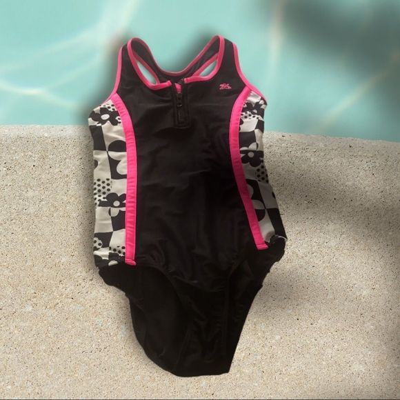 ZEROXPOSUR One Piece Swimsuit Jungle Kitten Black/Pink/White Girls 14 - Picture 1 of 6